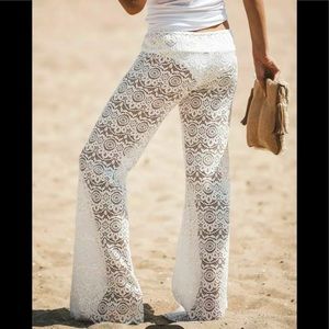 White lace swim cover up pants